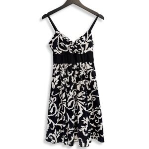 Derek Heart Fit and Flare Dress Black White Abstract Tie Back Y2K Summer